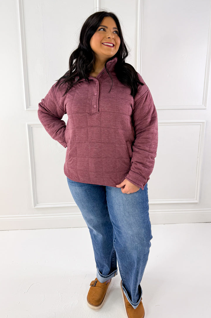Thread & Supply Snap Button Neckline Quilted Pullover