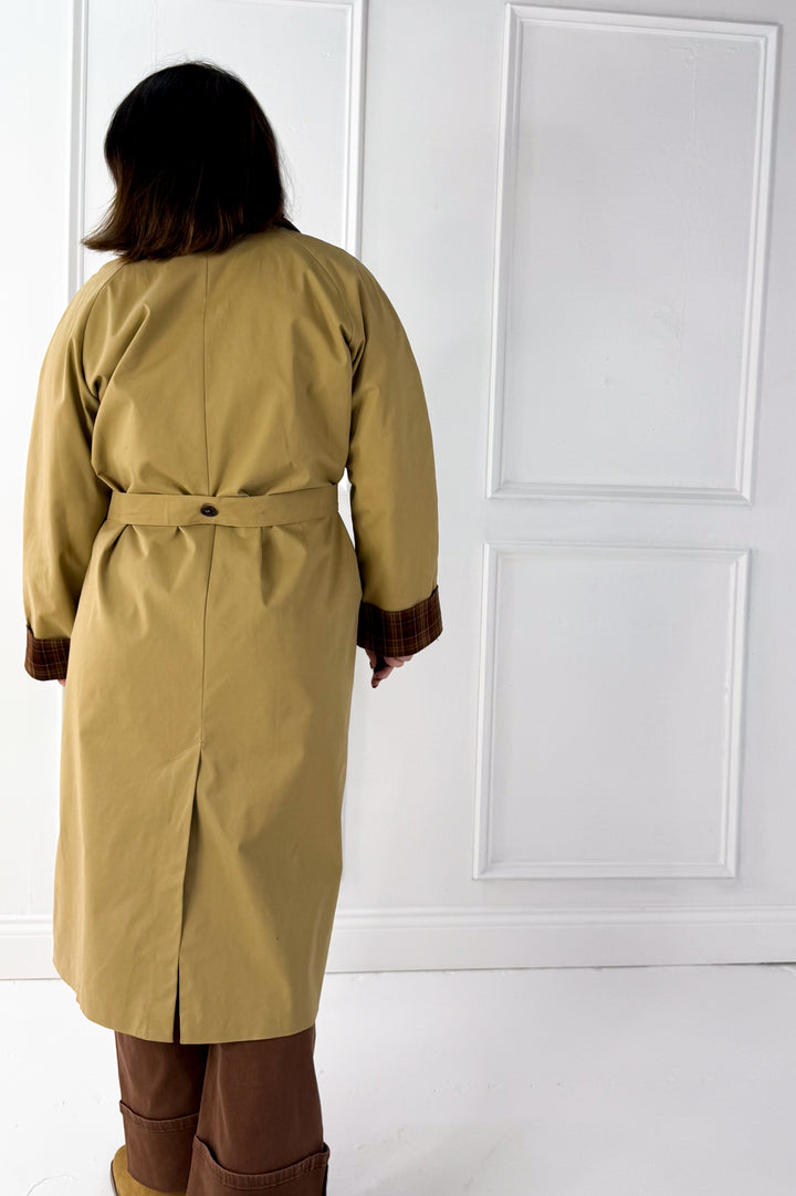 Corduroy Collar Plaid Button Down Coat