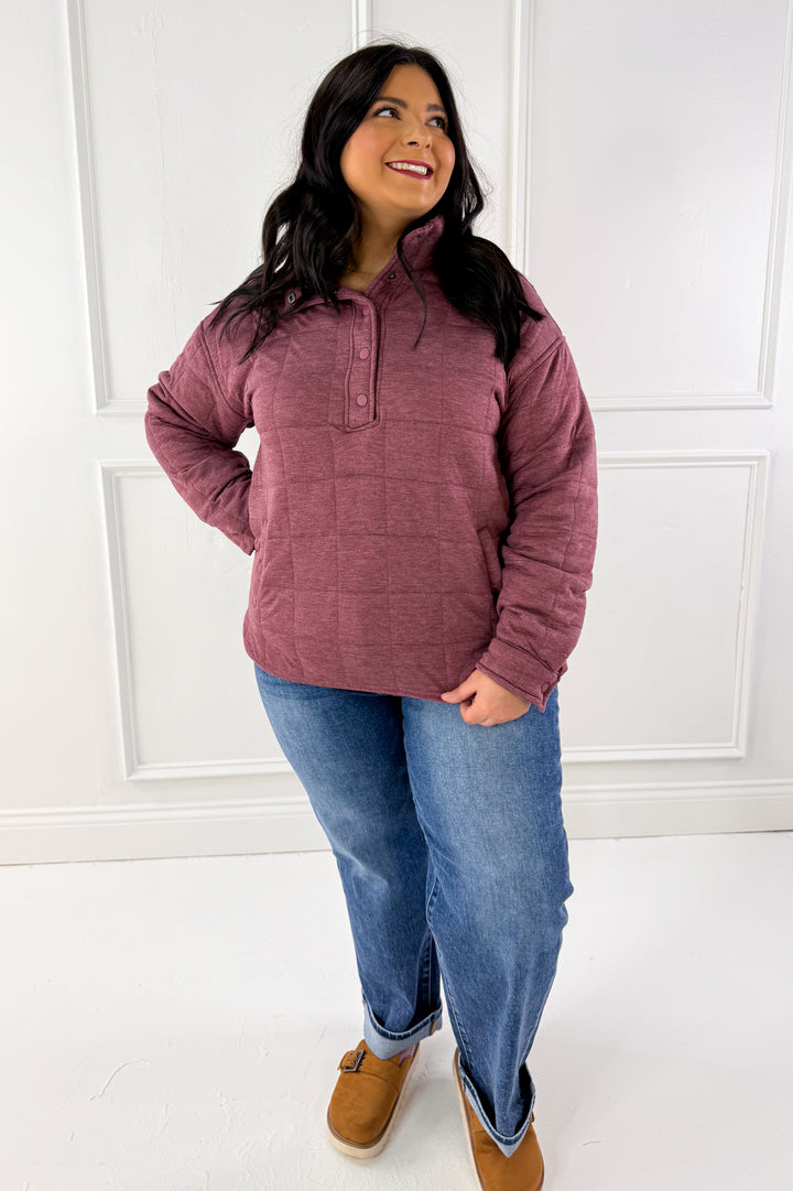 Thread & Supply Snap Button Neckline Quilted Pullover