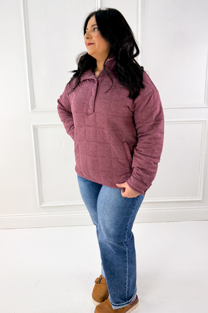 Thread & Supply Snap Button Neckline Quilted Pullover