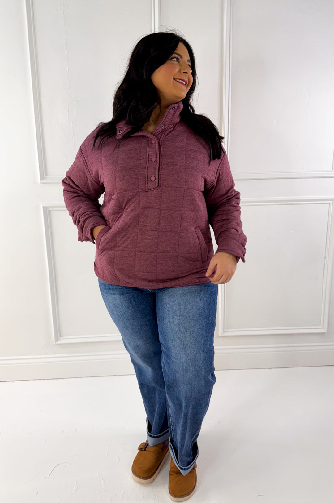 Thread & Supply Snap Button Neckline Quilted Pullover