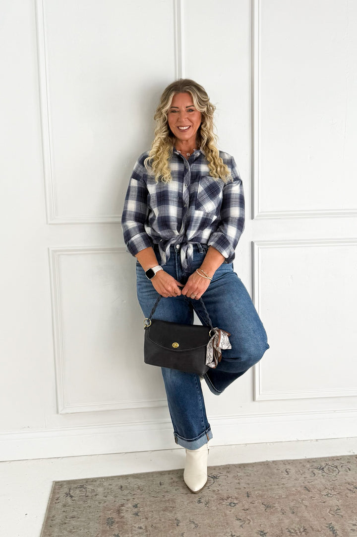 Blue Plaid Button-Down Flannel Shirt