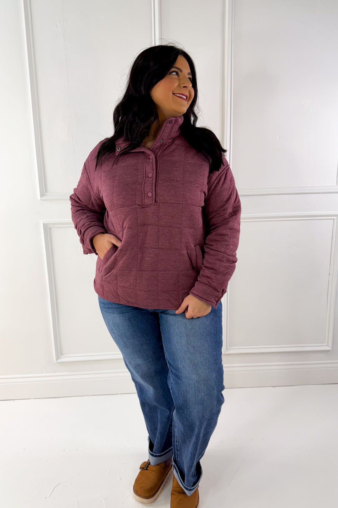 Thread & Supply Snap Button Neckline Quilted Pullover