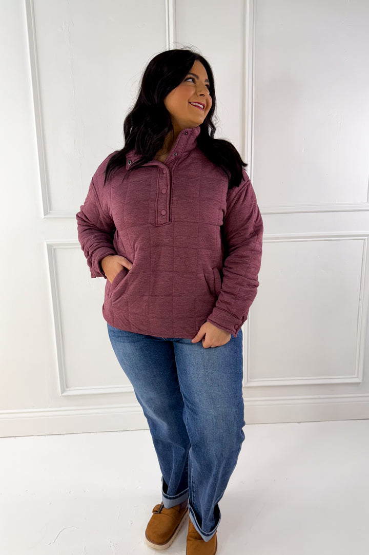 Thread & Supply Snap Button Neckline Quilted Pullover