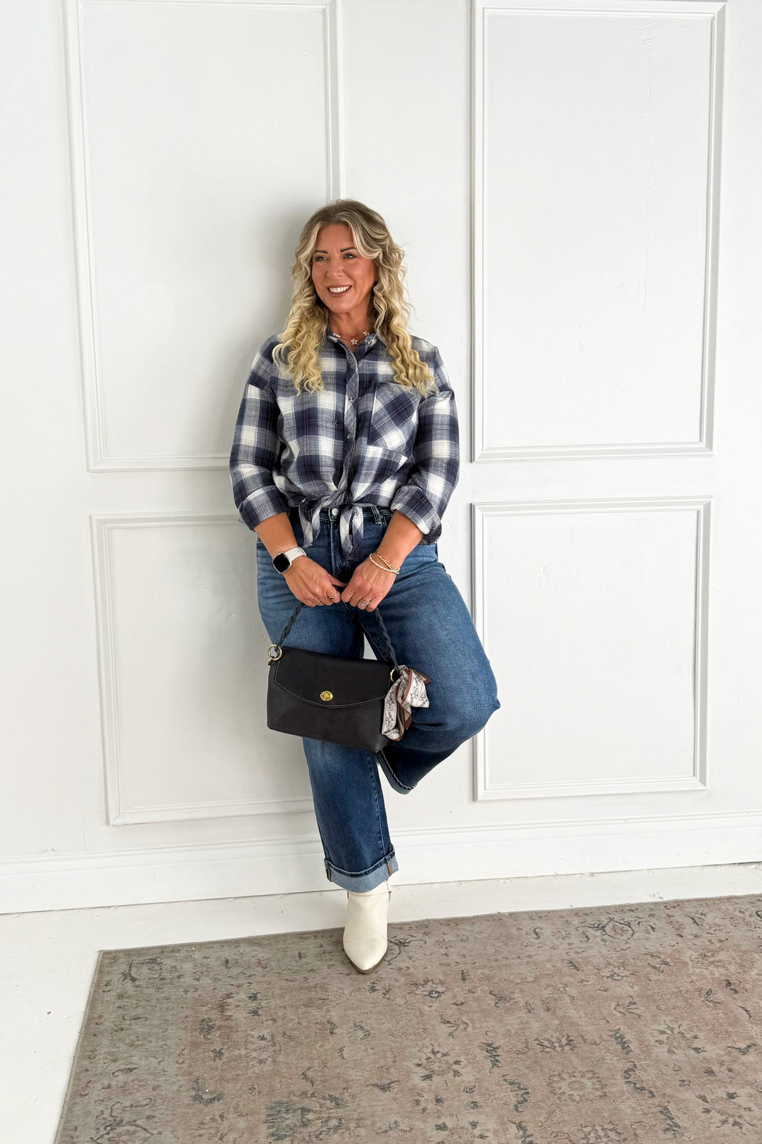 Blue Plaid Button-Down Flannel Shirt