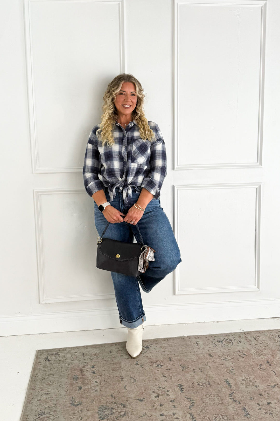 Blue Plaid Button-Down Flannel Shirt