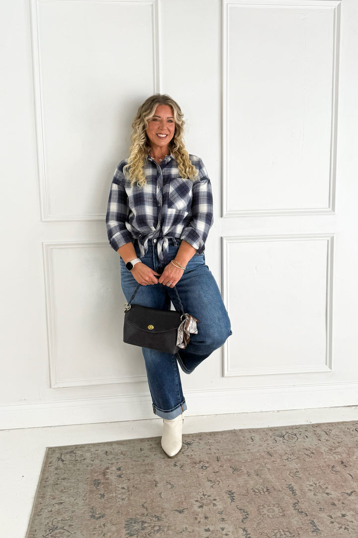 Blue Plaid Button-Down Flannel Shirt