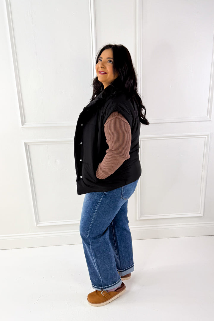Oversize Snap Button Puffer Vest