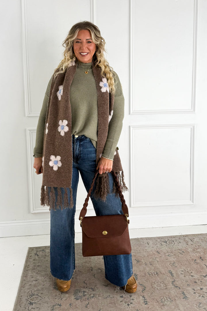 Mock Neck Long Sleeve Marled Boxy Pullover Sweater