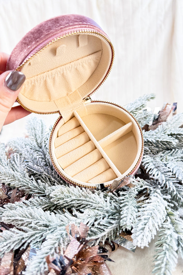 Round Velvet Jewelry Case-Floral Rose