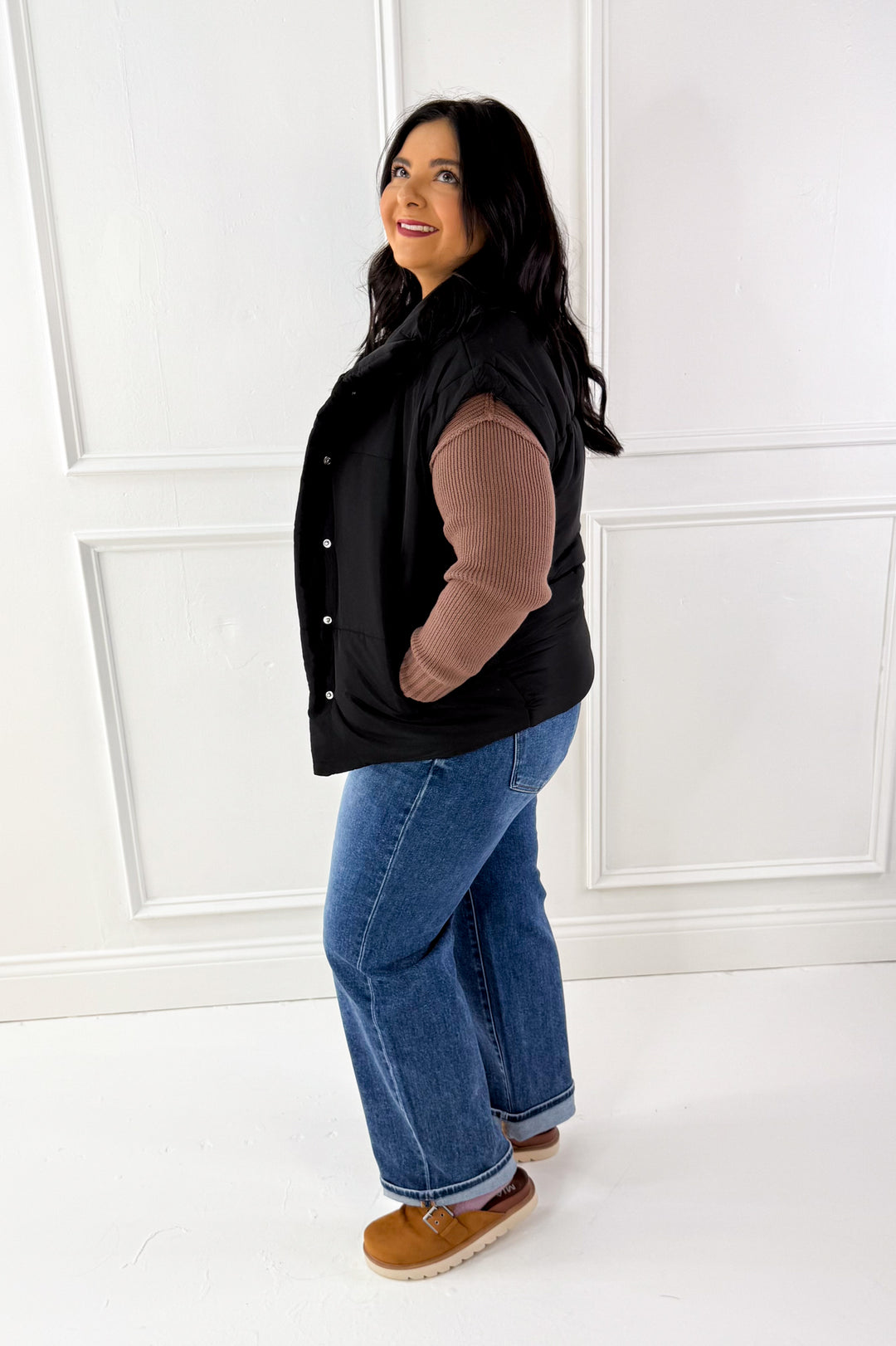 Oversize Snap Button Puffer Vest