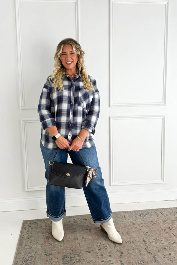 Blue Plaid Button-Down Flannel Shirt