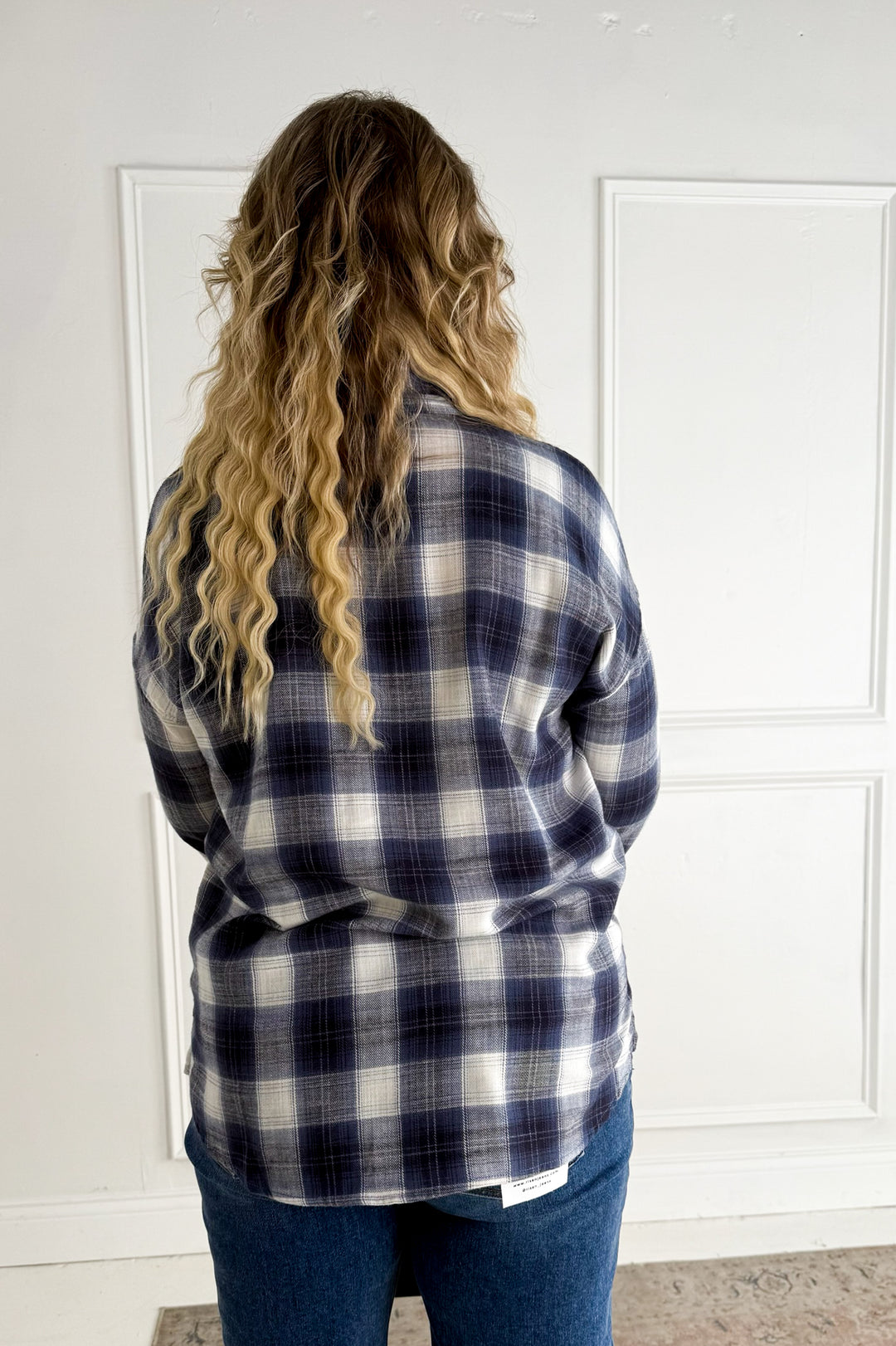 Blue Plaid Button-Down Flannel Shirt