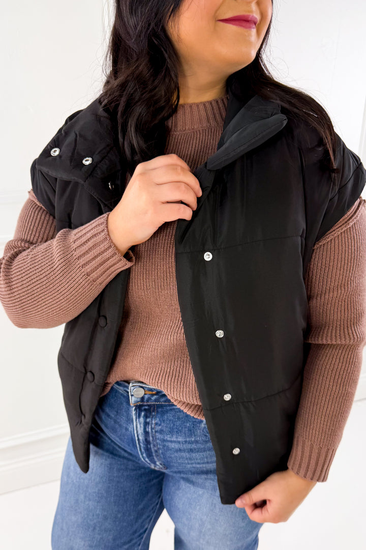 Oversize Snap Button Puffer Vest