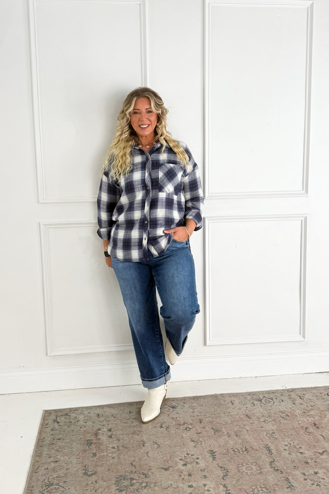 Blue Plaid Button-Down Flannel Shirt
