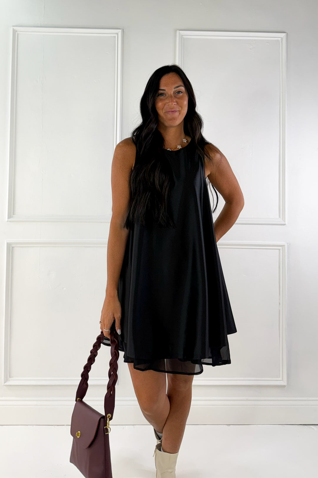 Sleeveless Satin Swing Mini Dress