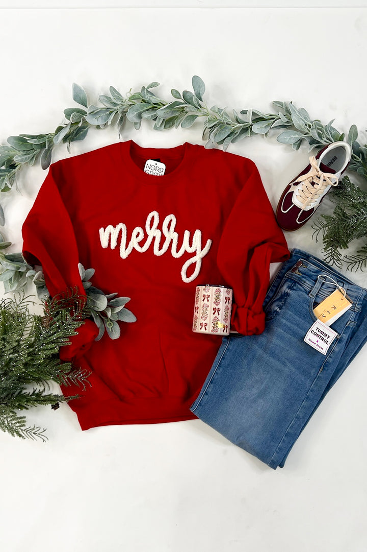 Merry Yarn Christmas Embroidered Crew Sweatshirt