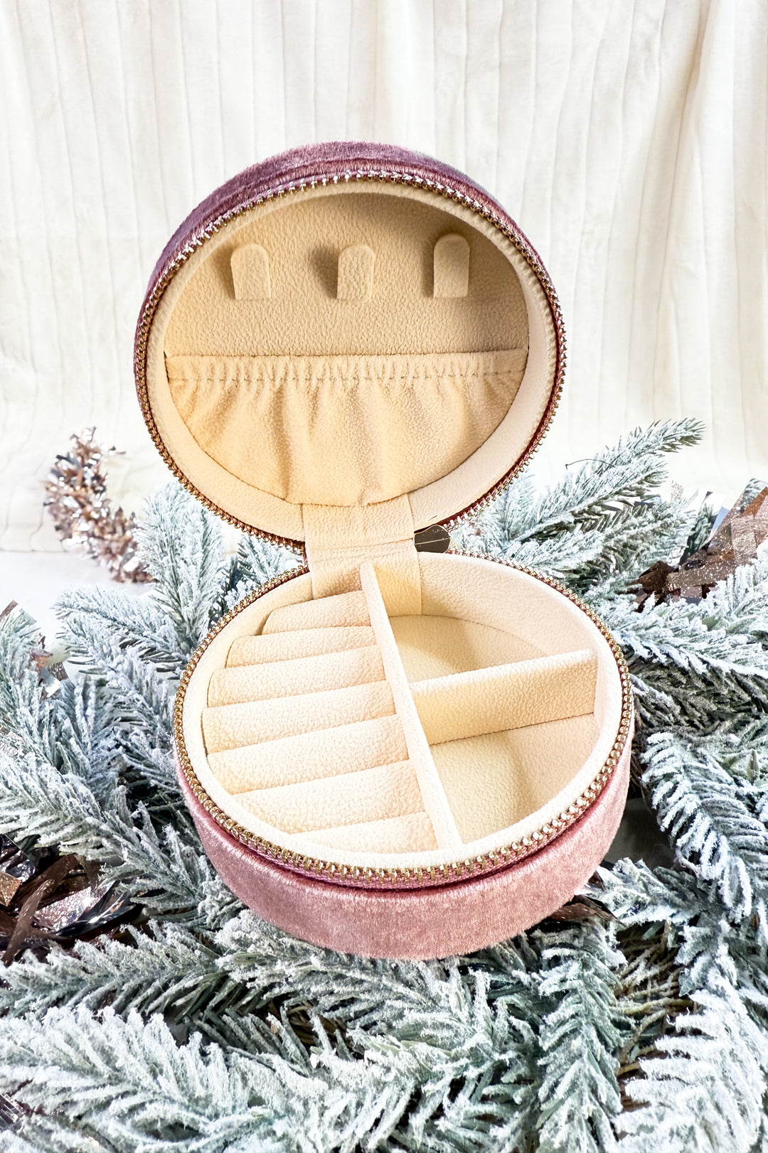 Round Velvet Jewelry Case-Floral Rose