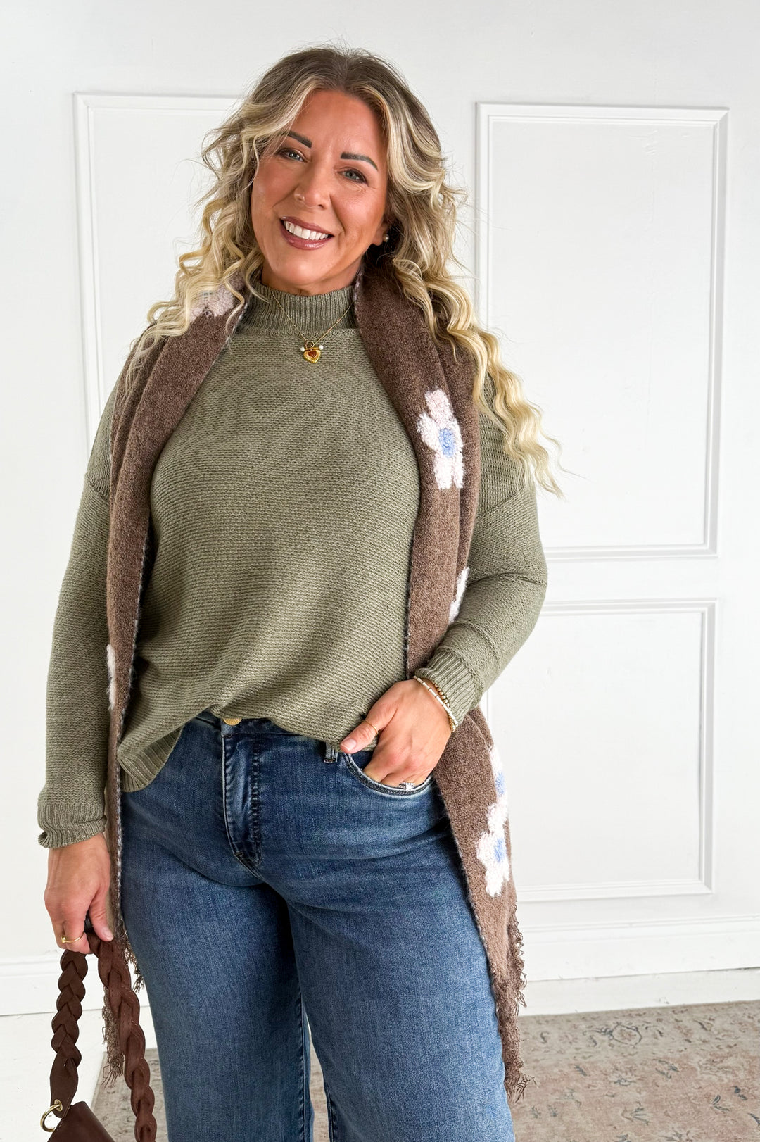 Mock Neck Long Sleeve Marled Boxy Pullover Sweater