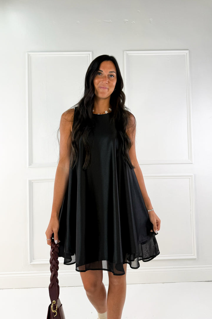 Sleeveless Satin Swing Mini Dress