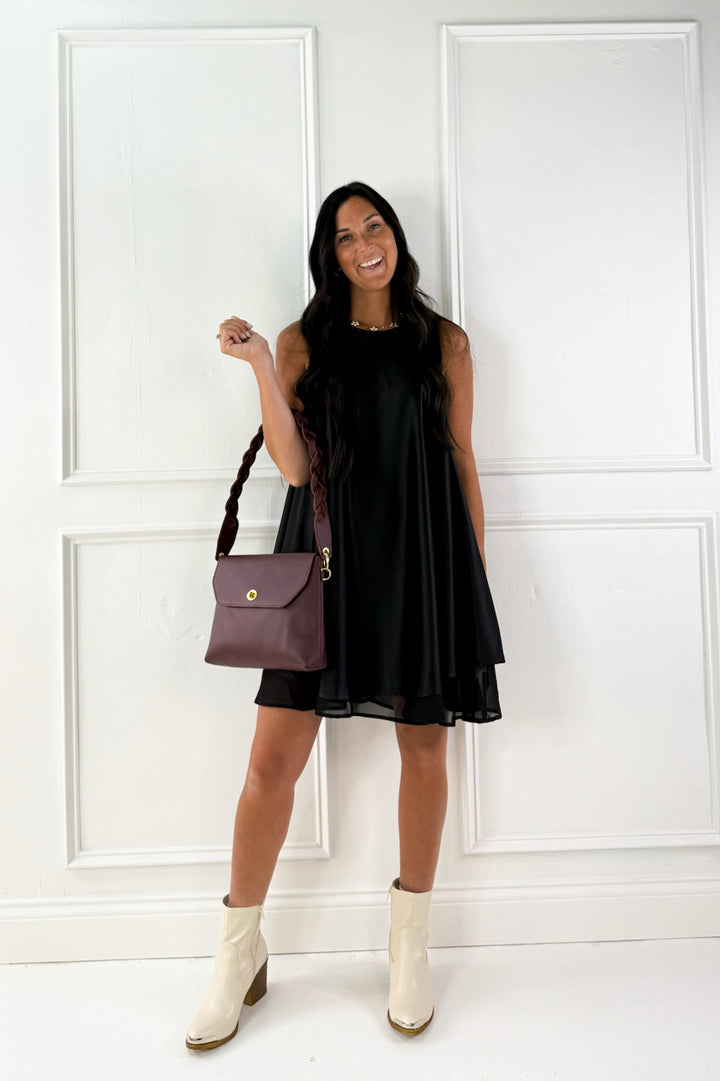 Sleeveless Satin Swing Mini Dress