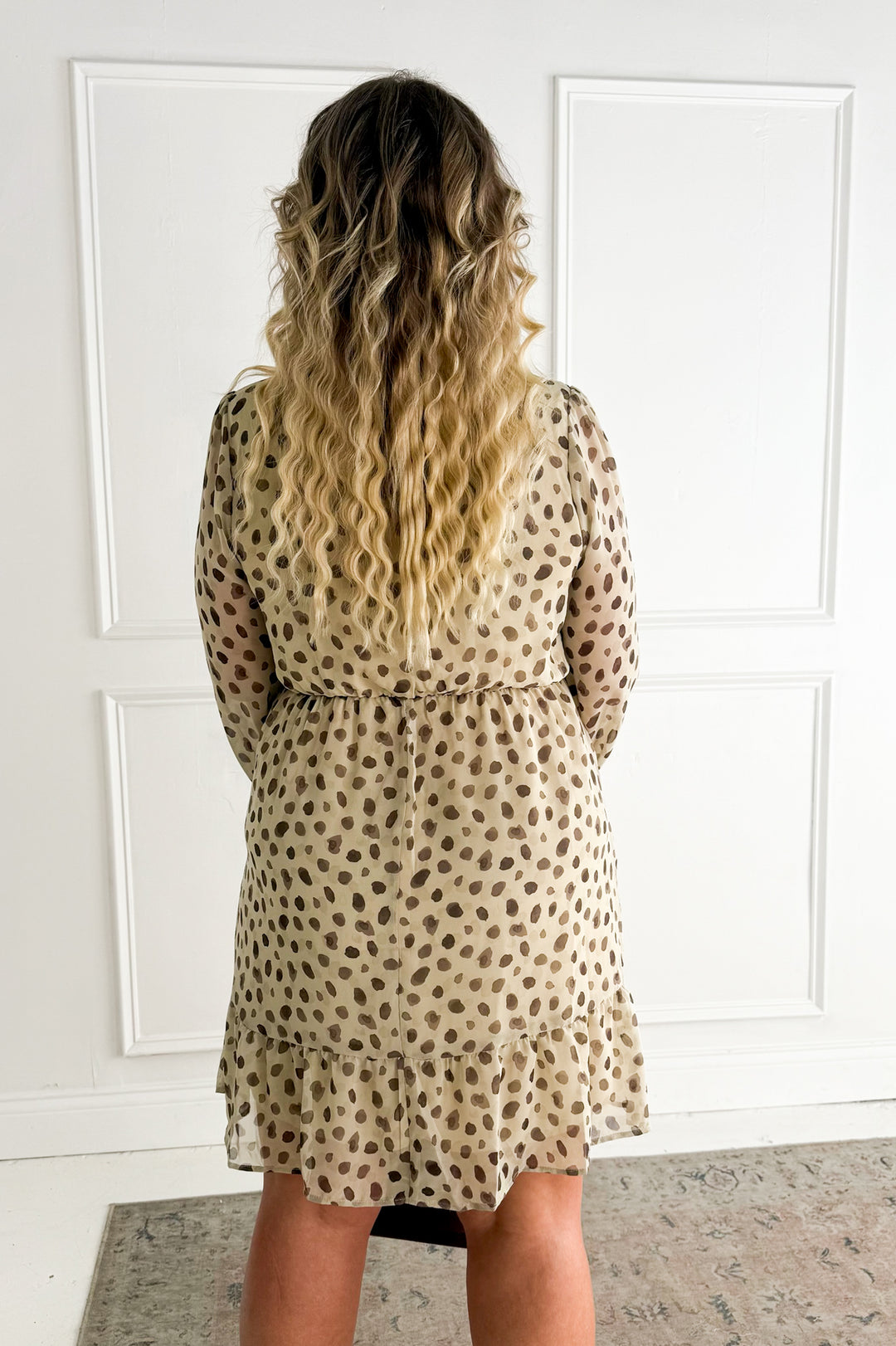 V-neck Front Tie Long Sleeve Dot Mini Dress