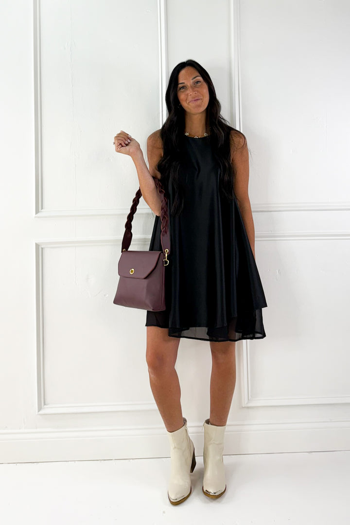 Sleeveless Satin Swing Mini Dress