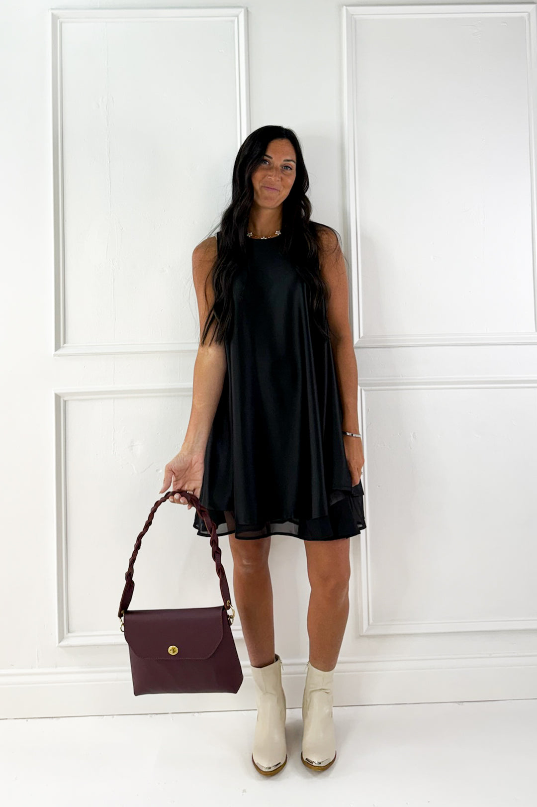 Sleeveless Satin Swing Mini Dress