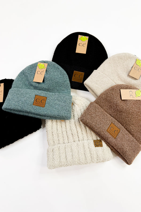 C.C Heather Knit Suede Patch Beanie Winter Hat