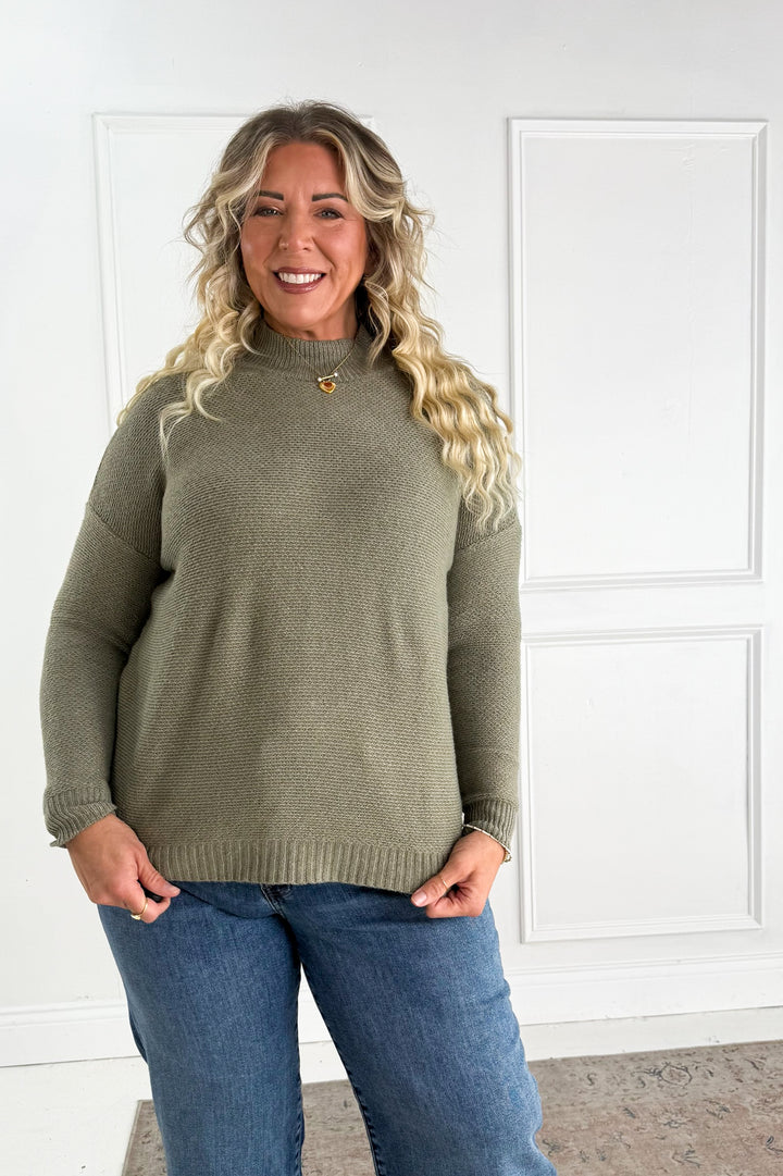 Mock Neck Long Sleeve Marled Boxy Pullover Sweater