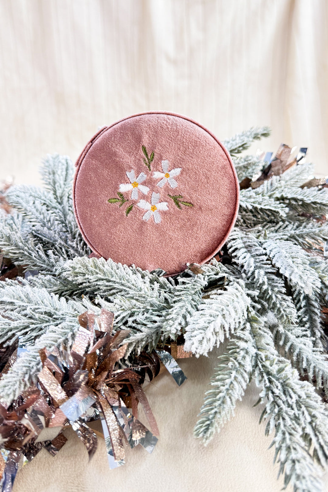 Round Velvet Jewelry Case-Floral Rose