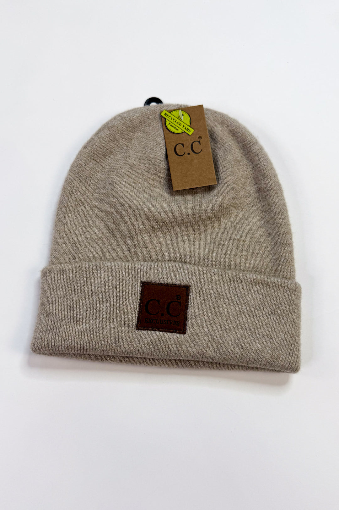 C.C Heather Knit Suede Patch Beanie Winter Hat