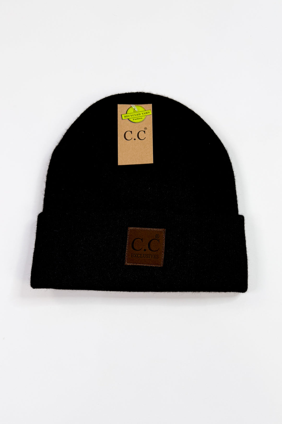 C.C Heather Knit Suede Patch Beanie Winter Hat