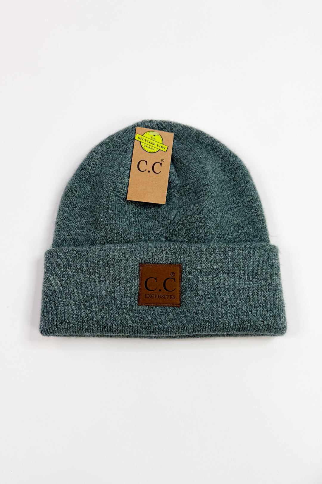 C.C Heather Knit Suede Patch Beanie Winter Hat