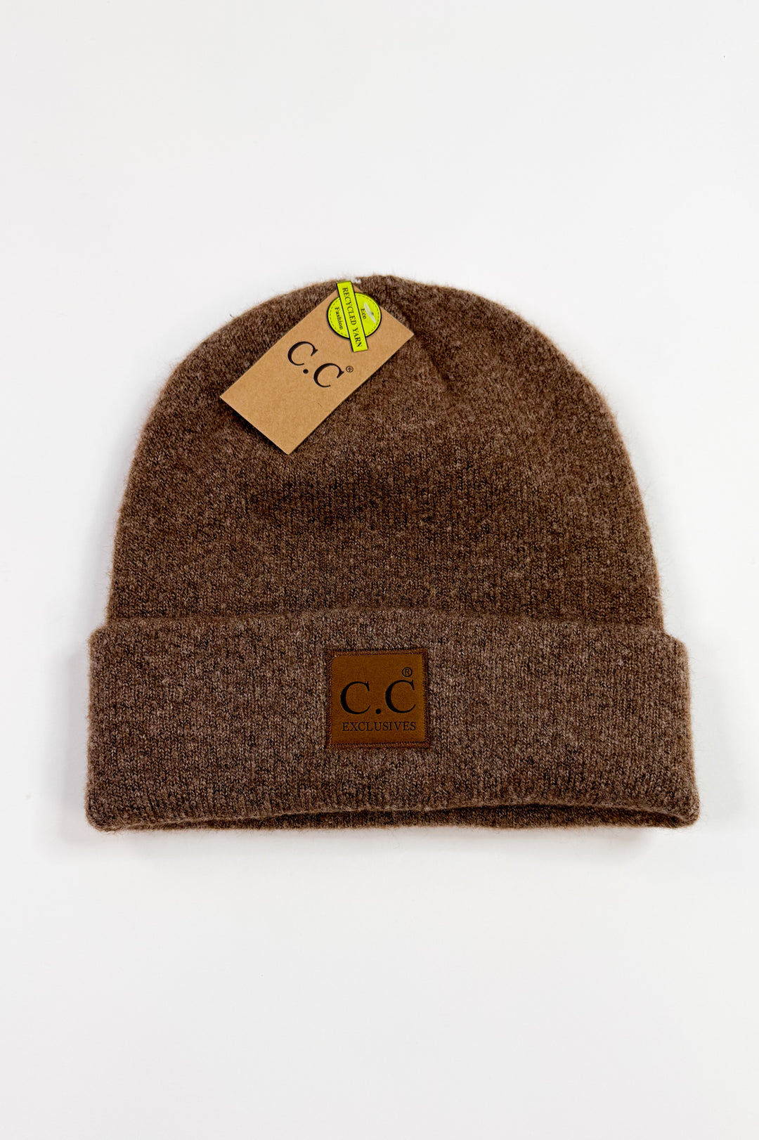 C.C Heather Knit Suede Patch Beanie Winter Hat