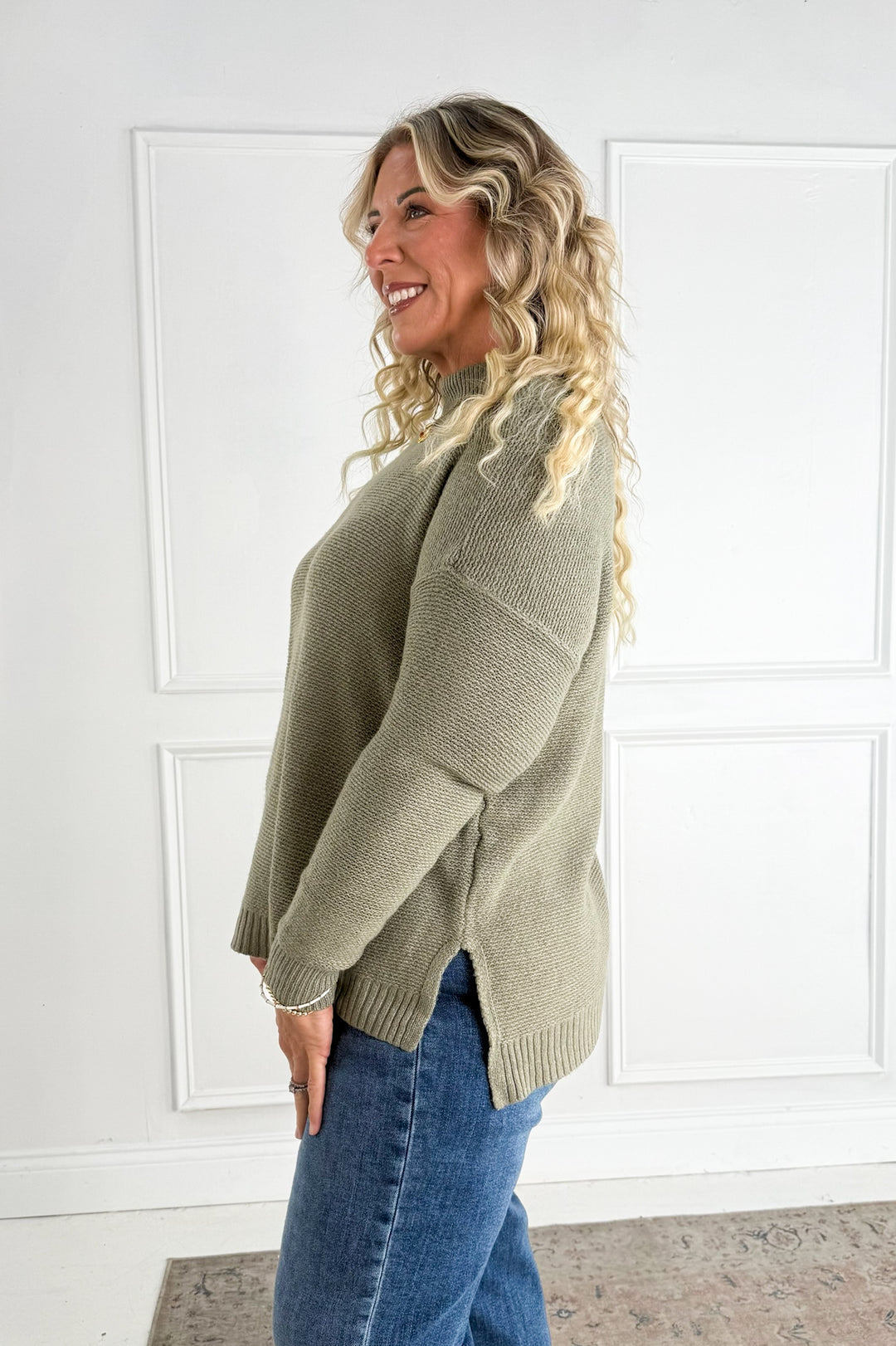 Mock Neck Long Sleeve Marled Boxy Pullover Sweater