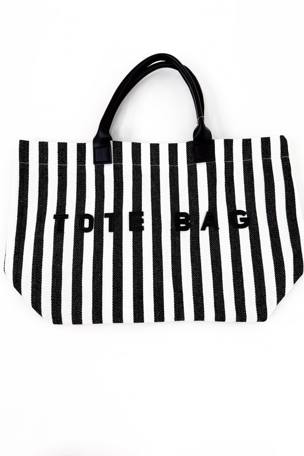 Casual Vertical Striped Canvas Faux Handle Tote