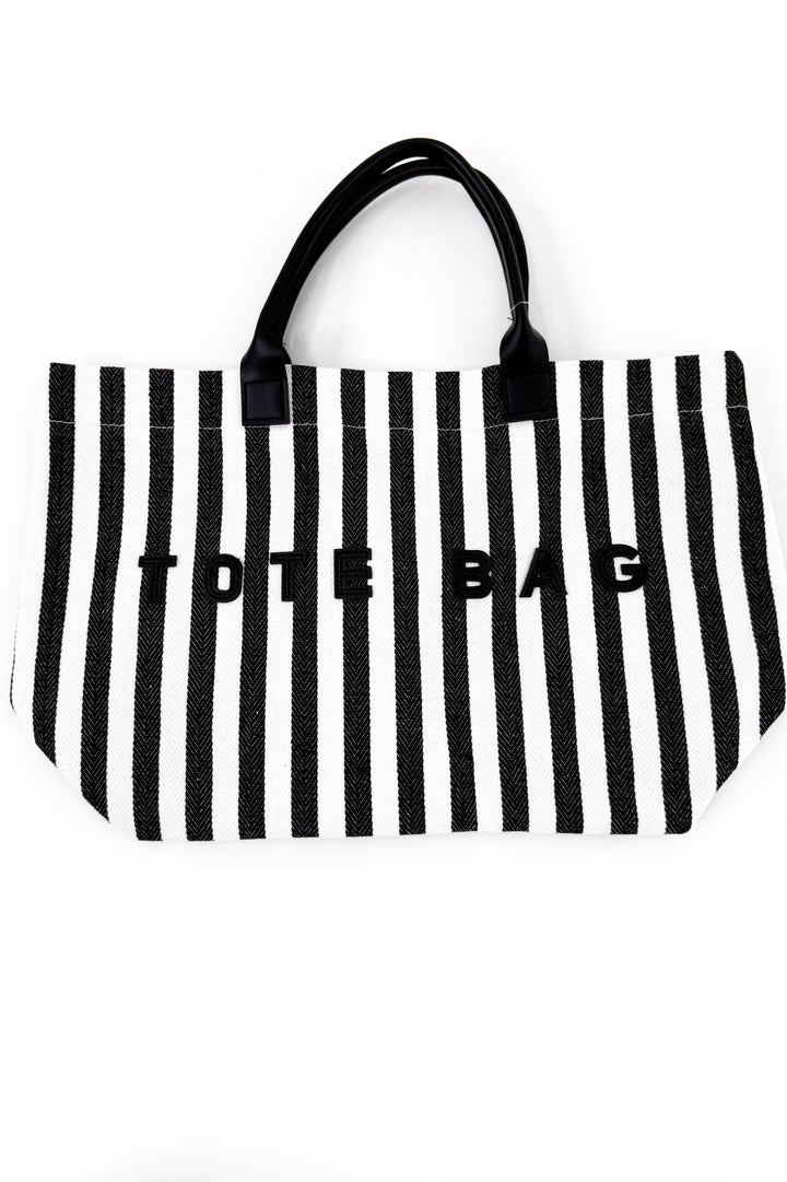 Casual Vertical Striped Canvas Faux Handle Tote