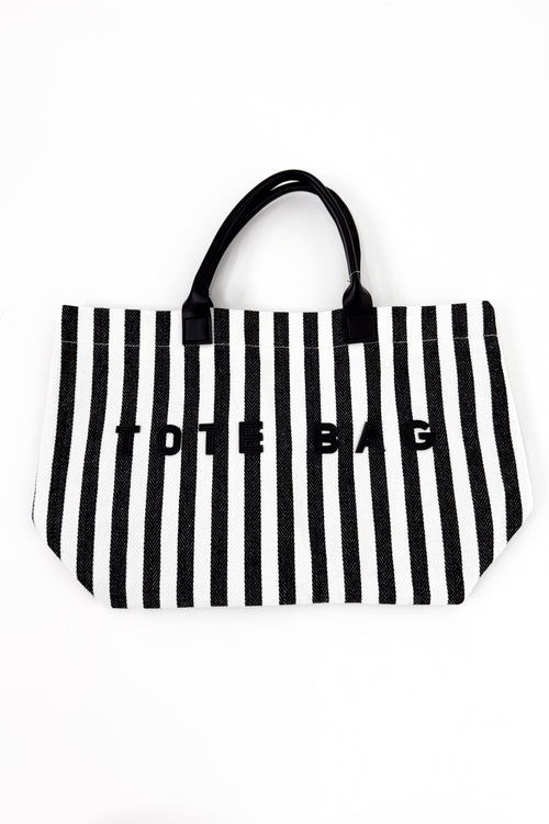 Casual Vertical Striped Canvas Faux Handle Tote