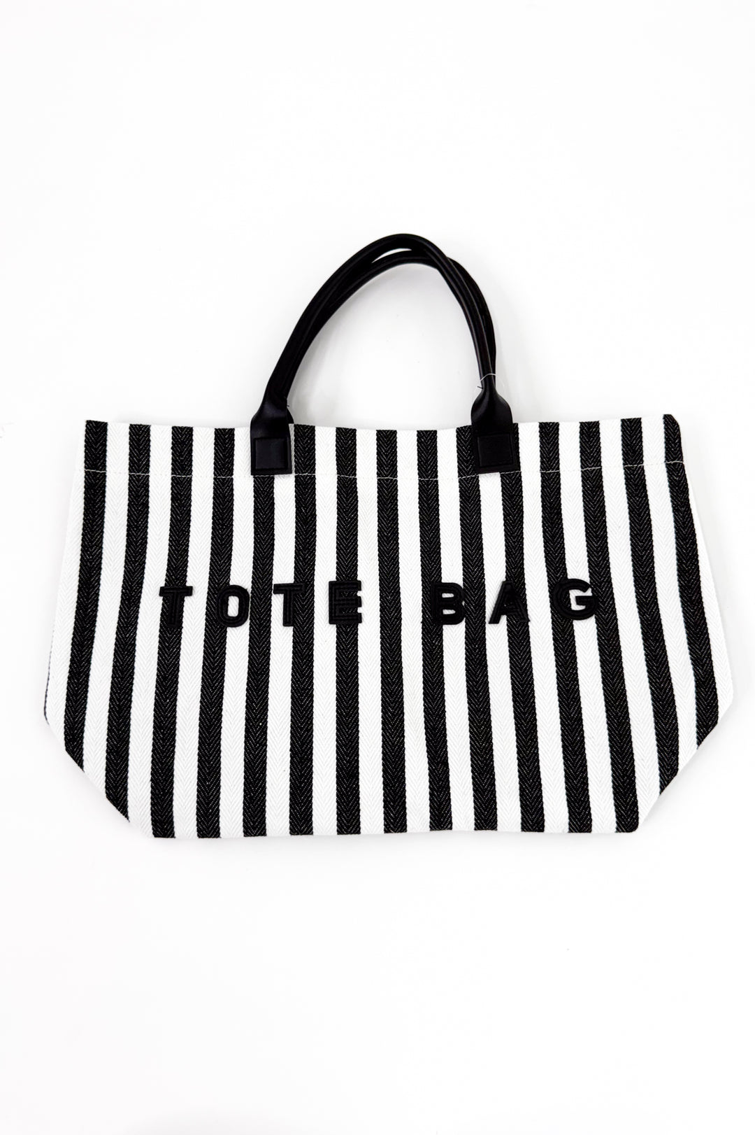 Casual Vertical Striped Canvas Faux Handle Tote