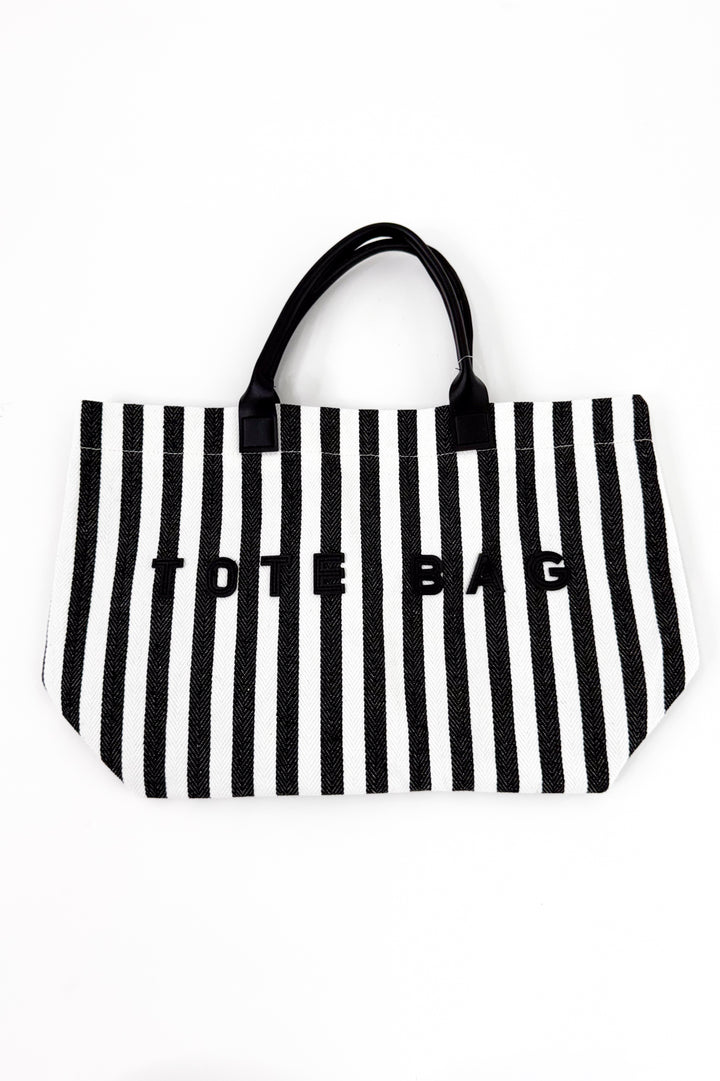 Casual Vertical Striped Canvas Faux Handle Tote