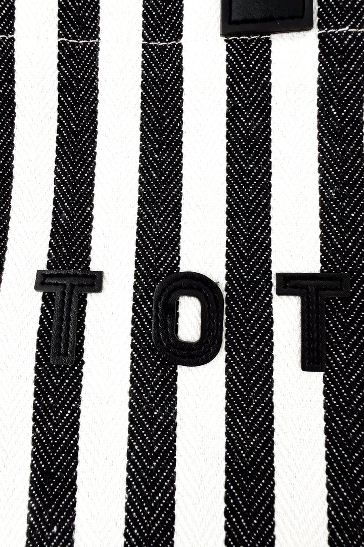 Casual Vertical Striped Canvas Faux Handle Tote