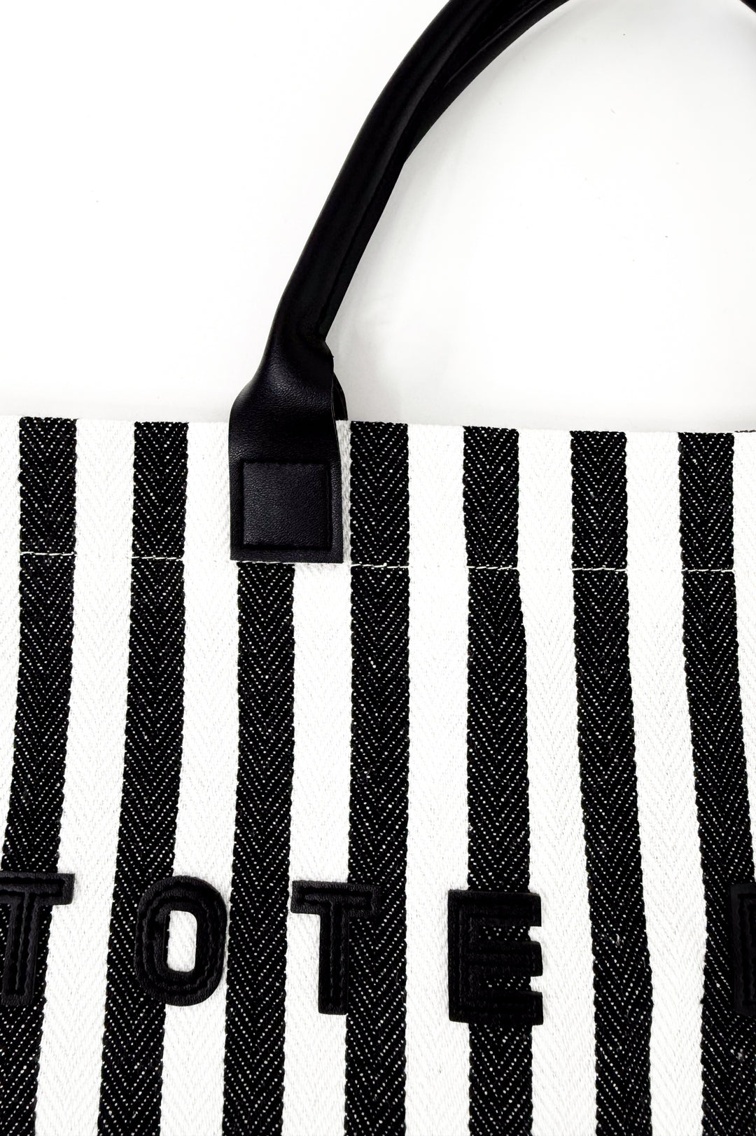 Casual Vertical Striped Canvas Faux Handle Tote