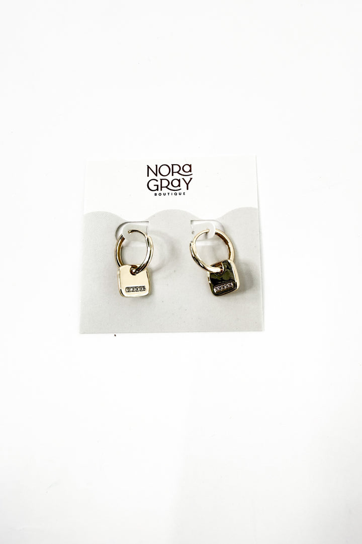 CZ Squircle Drop Huggie Earrings | 14K Gold Dipped