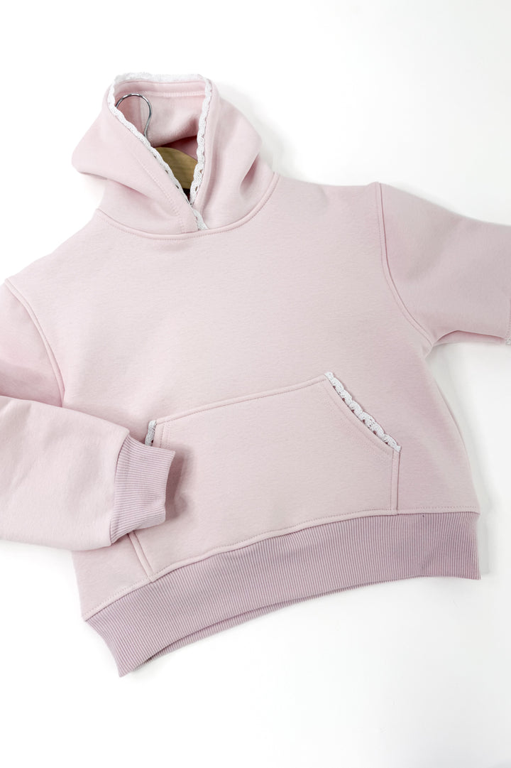 Girl's Pullover Hoodie with Crochet Trim