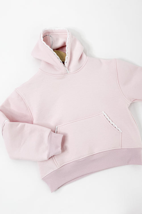 Girl's Pullover Hoodie with Crochet Trim