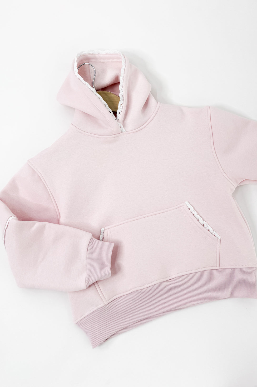 Girl's Pullover Hoodie with Crochet Trim