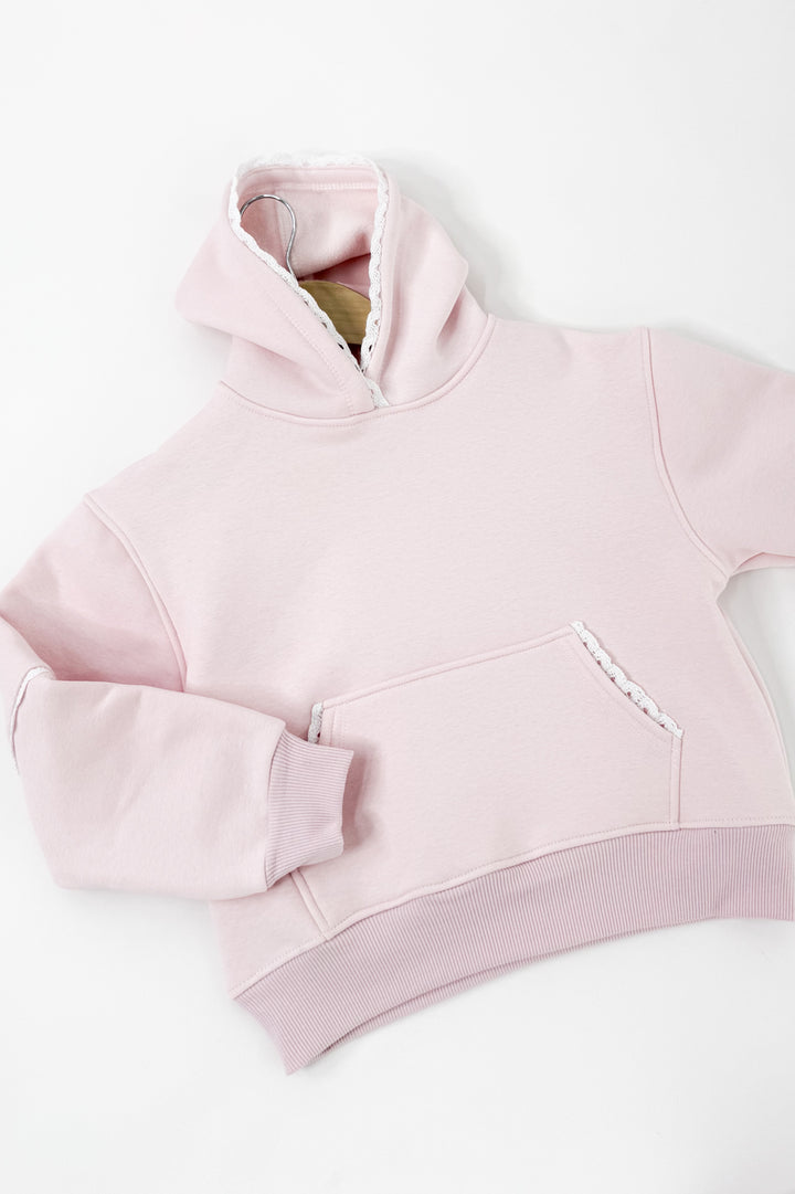 Girl's Pullover Hoodie with Crochet Trim