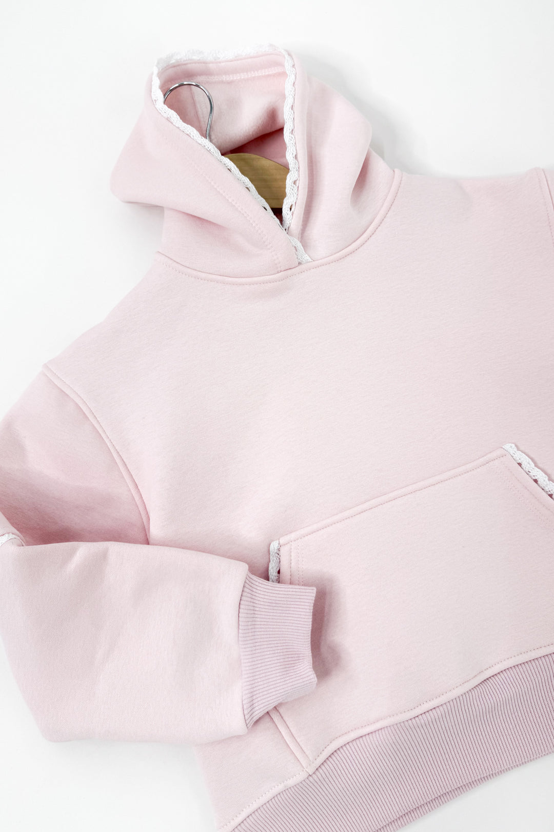 Girl's Pullover Hoodie with Crochet Trim