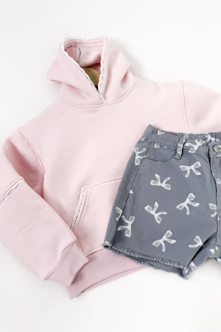 Girl's Pullover Hoodie with Crochet Trim